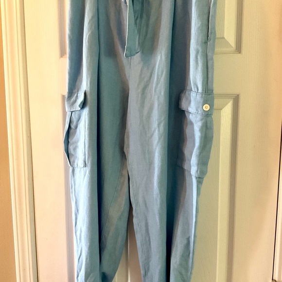 Zara blue cargo pants adjustable belt and ankle ties. Size XL NWOT never worn - Picture 2 of 6